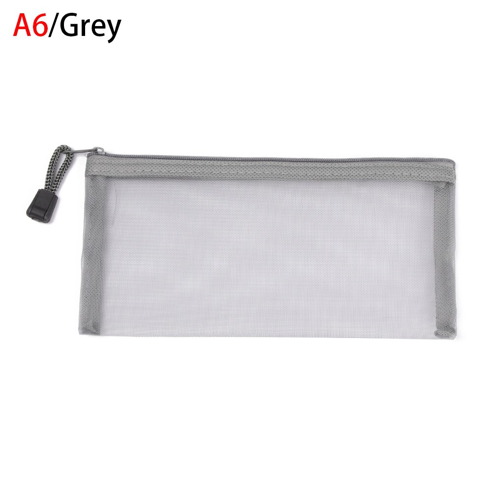 Effen Kleur Nylon Rits Etui Mesh Pen Zak Cosmetische Opslag Transparante Raster Handtassen Portemonnee Mode: A6 Grey
