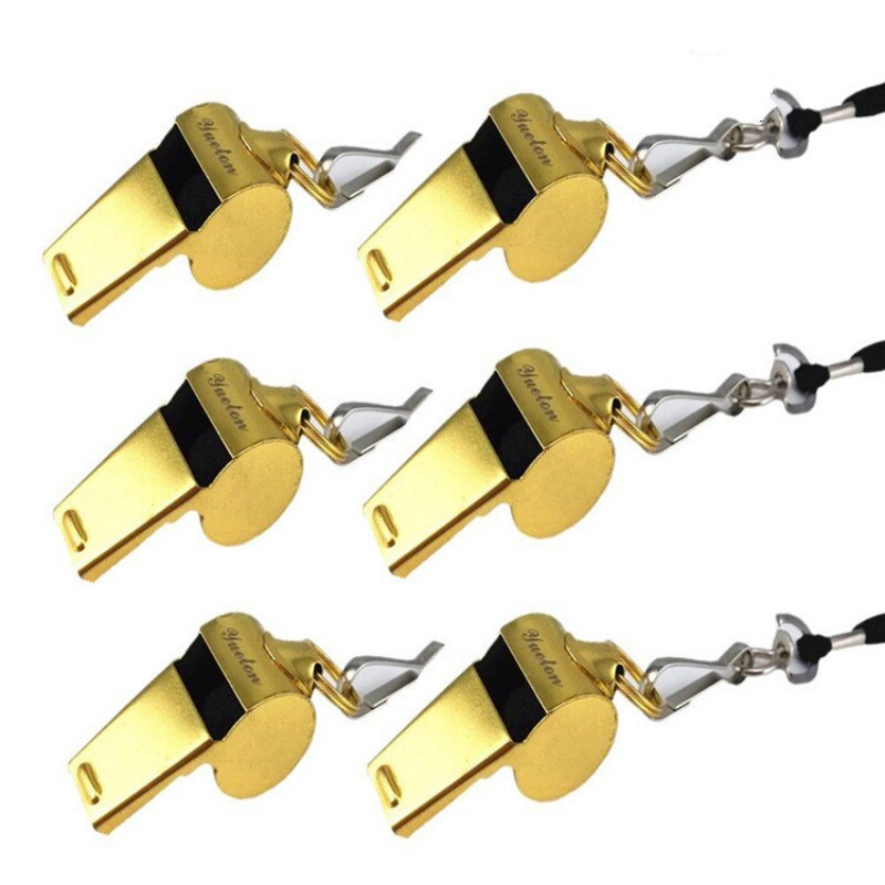 1Pcs Foreign Trade Gold Stainless Steel Rope 6 Whistle Hanging Neck Outdoor Lifesaving Whistle