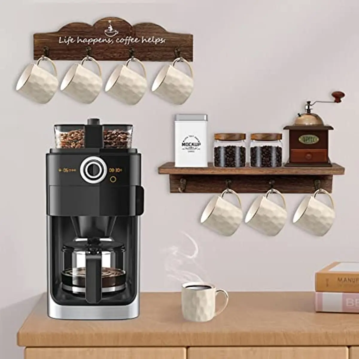 Porte-gobelet à café, décoration murale de cuisine, décorations de ferme, décor de bureau de station de café, affichage de tasse, ensemble de 2 pièces