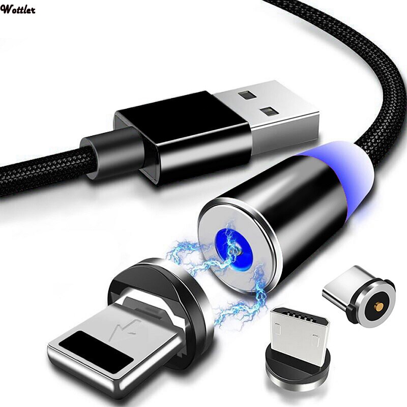 Cable magnético redondo de 8 pines tipo C, Conector Micro USB C, adaptador de cargador magnético de teléfono de carga rápida para iPhone, Cable de cargador de 1m