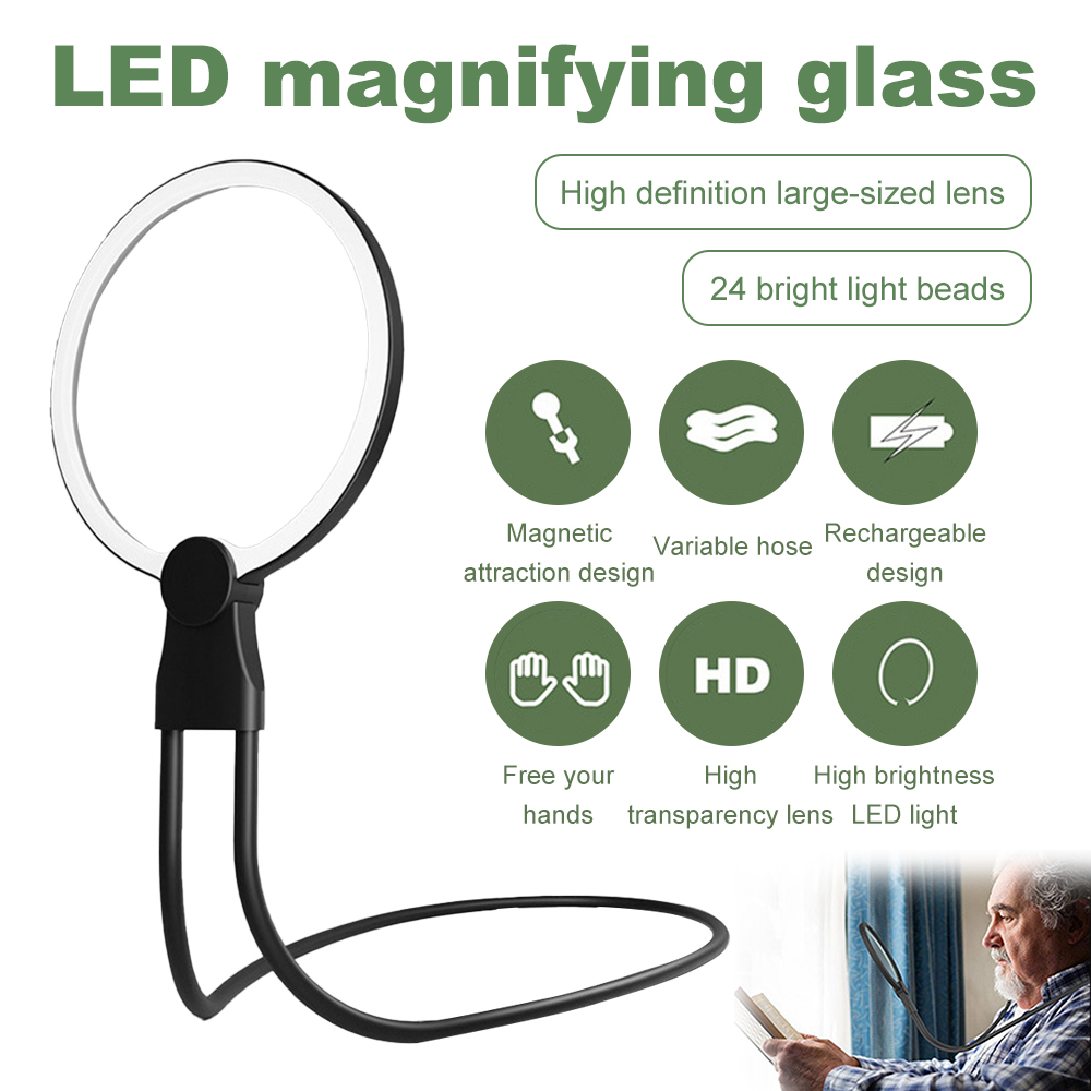 5x handsfree vergrootglas vergrootglas met licht voor senioren, zichtbaar lezen, repareren, naaien
