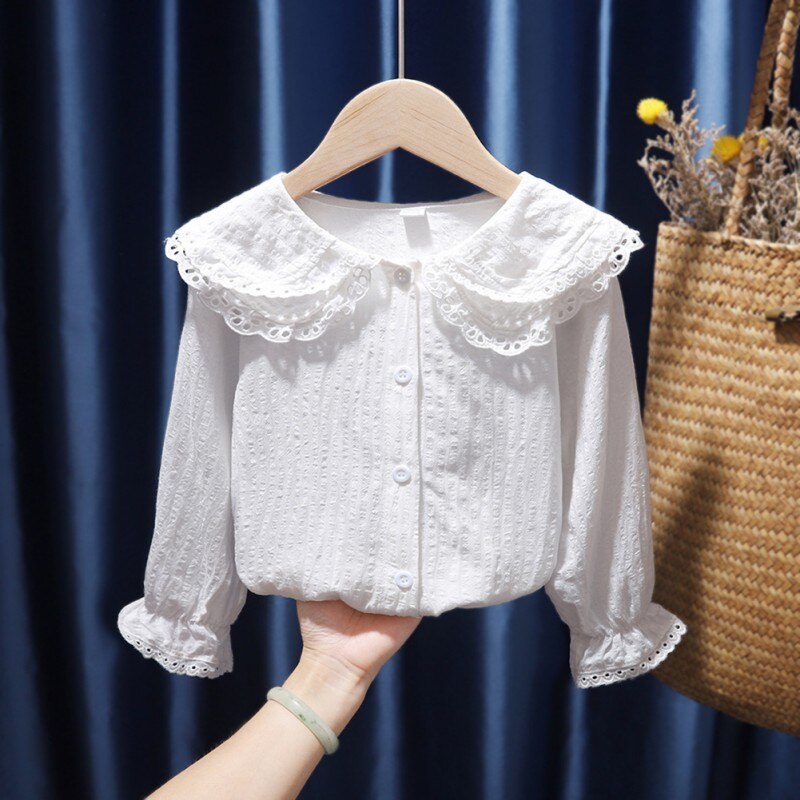 Spring Summer Girls Blouses Cotton Lapel Blouse For Girls Clothes Children Long Sleeve Tops Baby Girl Sweet Shirt 1-8 Years