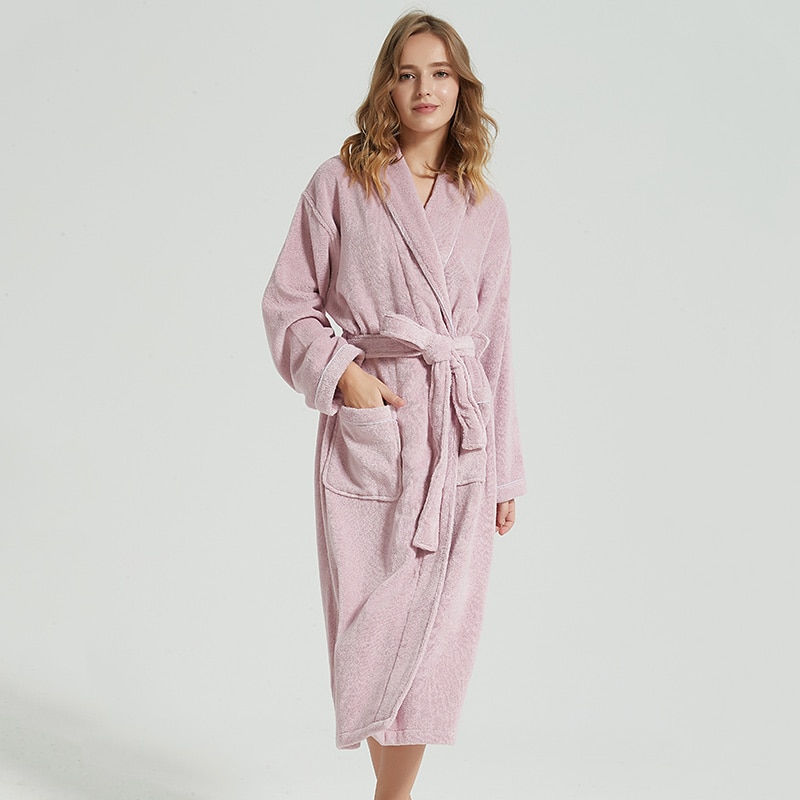 Men Bathrobe Cotton Towel Kimono Autumn Thick Warm Towel Fleece Terry Sleepwear Long Robe Hotel Spa Soft Long White Bath Robe