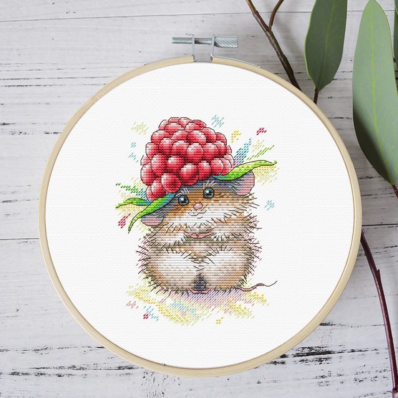 Raspberry cap mouse cross stitch kit DMC brand thr... – Vicedeal