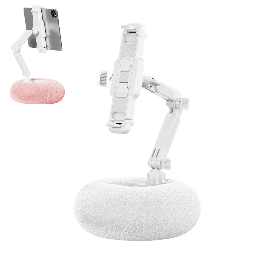 Faltbarer Plüsch-Handyhalter, drehbar, für Auto, Sofa, Bett, Lazy Holder für Handy und Tablet, Kissenständer, verstellbar zum Lesen im Bett: Beige