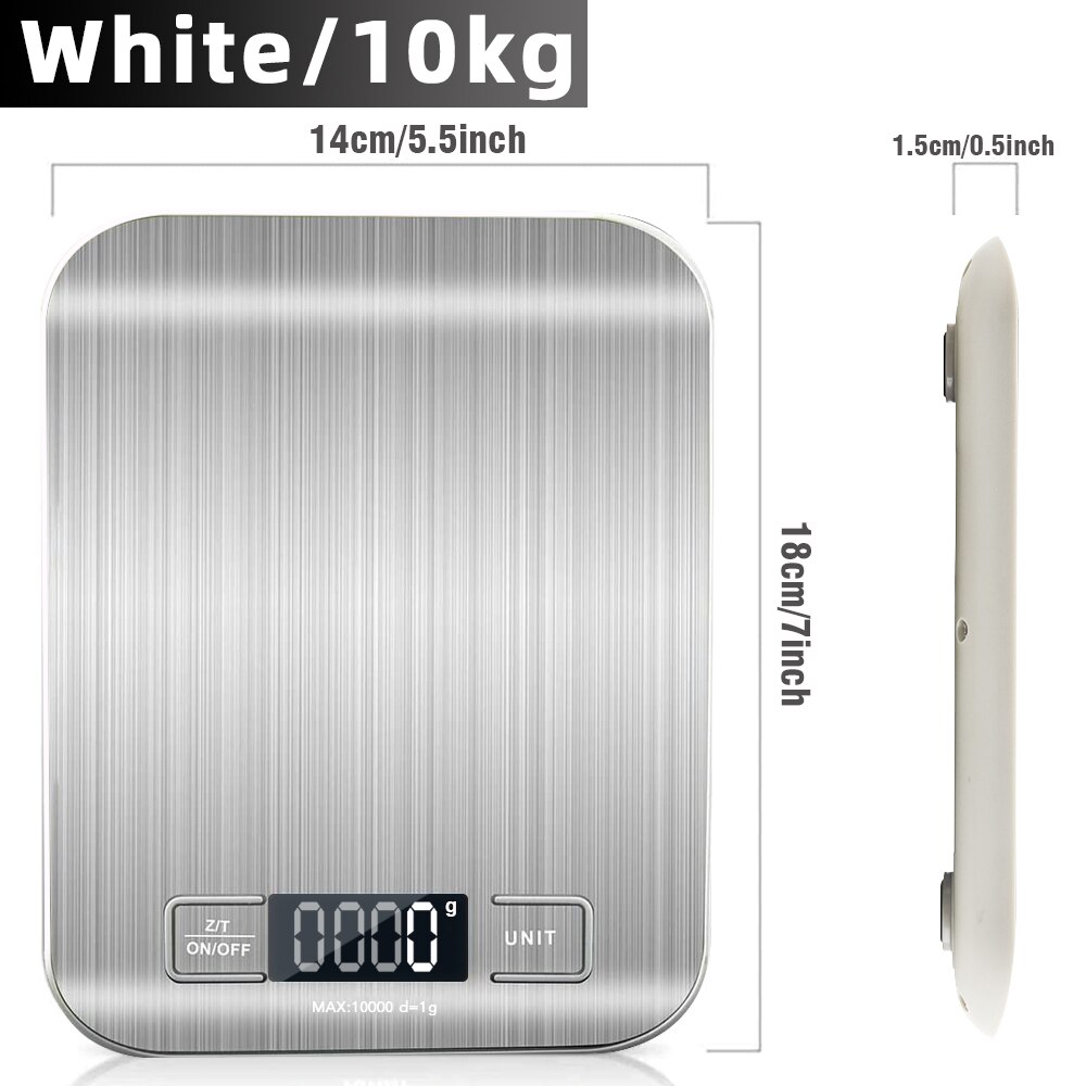 for Xiaomi Kitchen Scale Stainless Steel Weighing Scale For Food Diet Postal Balance Measuring LCD Precision Electronic Scales: 10kg white