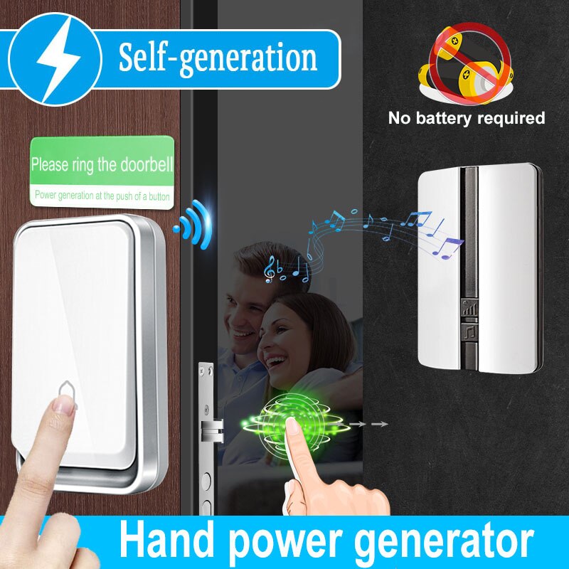 Self Generation Wireless Doorbell Home Smart Electronic Remote Control Long Distance No Battery Cordless Doorbell