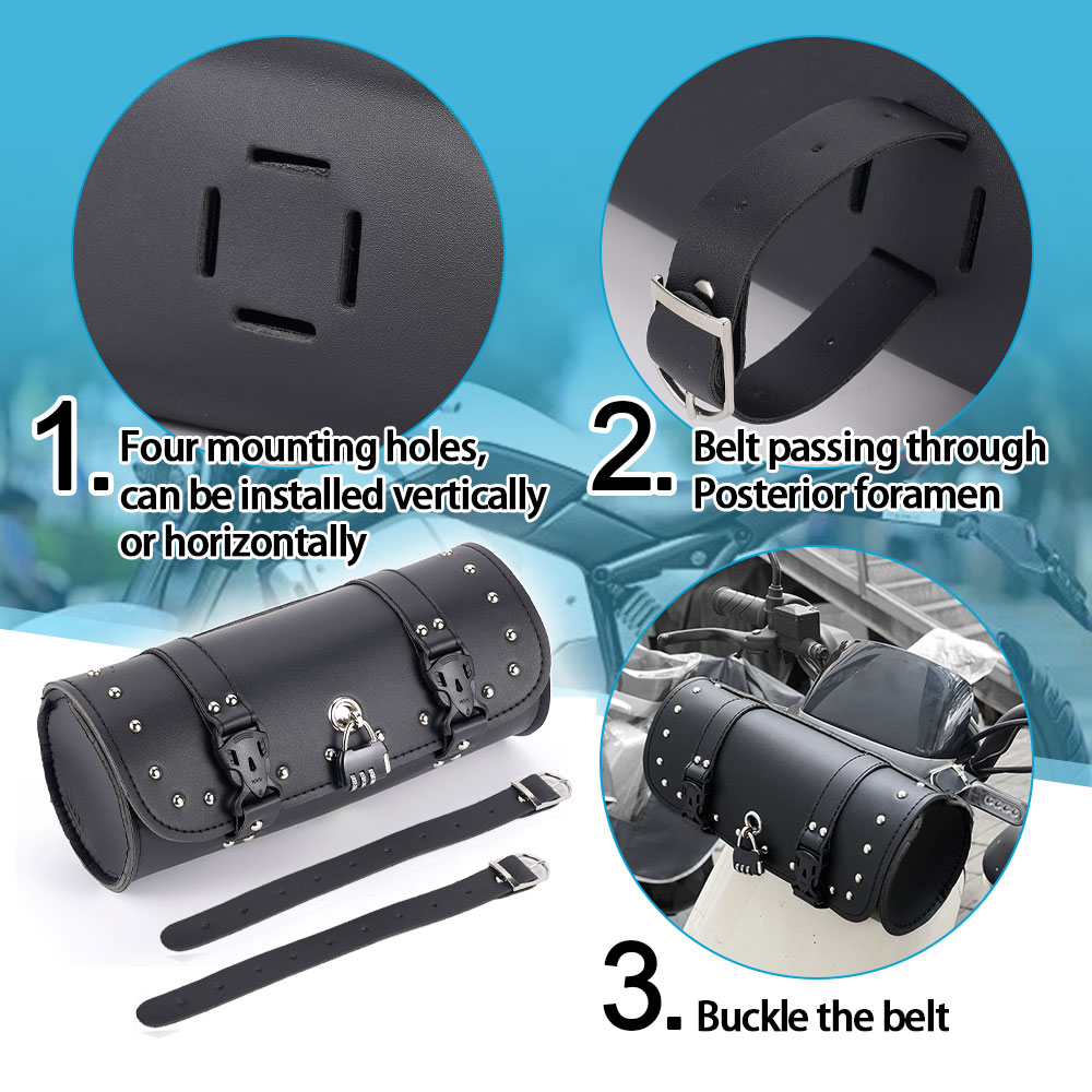 Motorcycle Luggage Storage Pouch Saddlebag Moto Backpack handlebar bag Tool Bag Faux Leather Waterproof Side Pannier Bag Black