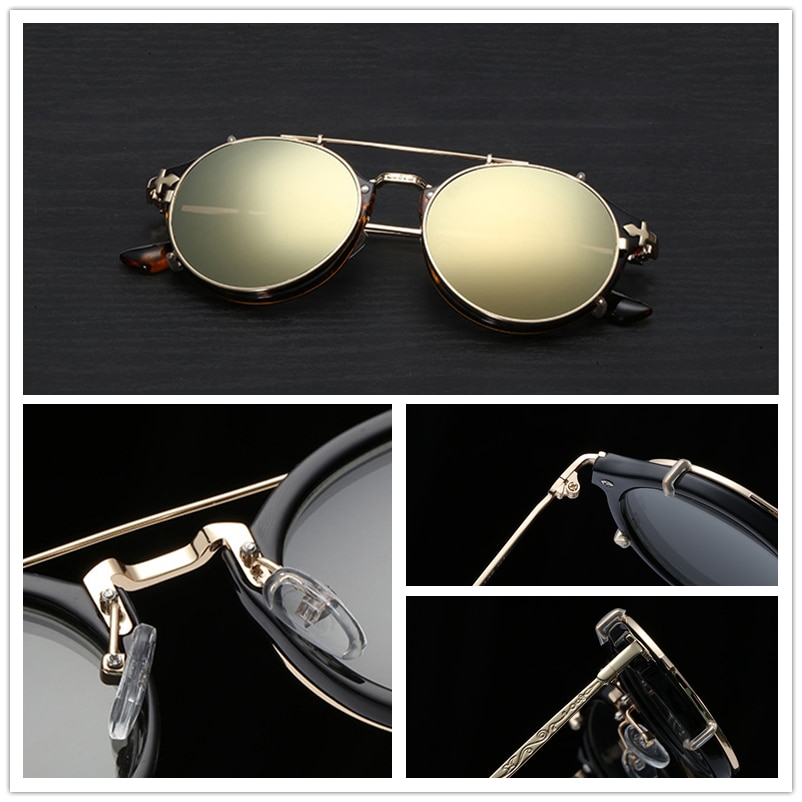 Kdeam Steampunk Clip Op Zonnebril Mannen Ronde Zonnebril Vrouwen Barokke Gesneden Benen All-Matching Size Met Doos
