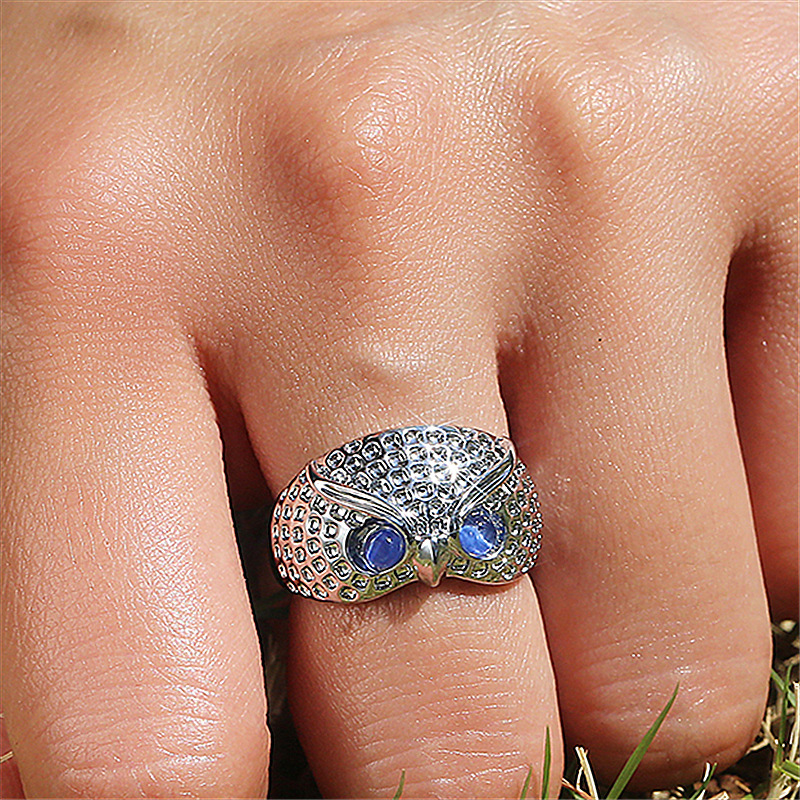 Bague de hibou en strass, yeux bleus, Style Simple, fille, femme, populaire, hommes, bijoux réglables