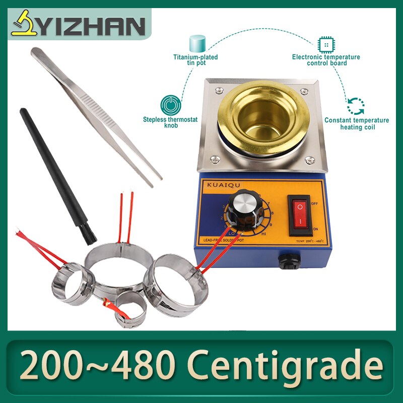 300W Solder Pot Tin Melting Furnace Thermoregulation Soldering Desoldering Bath 200~480℃ Free Heating Element And Cleaning Tools