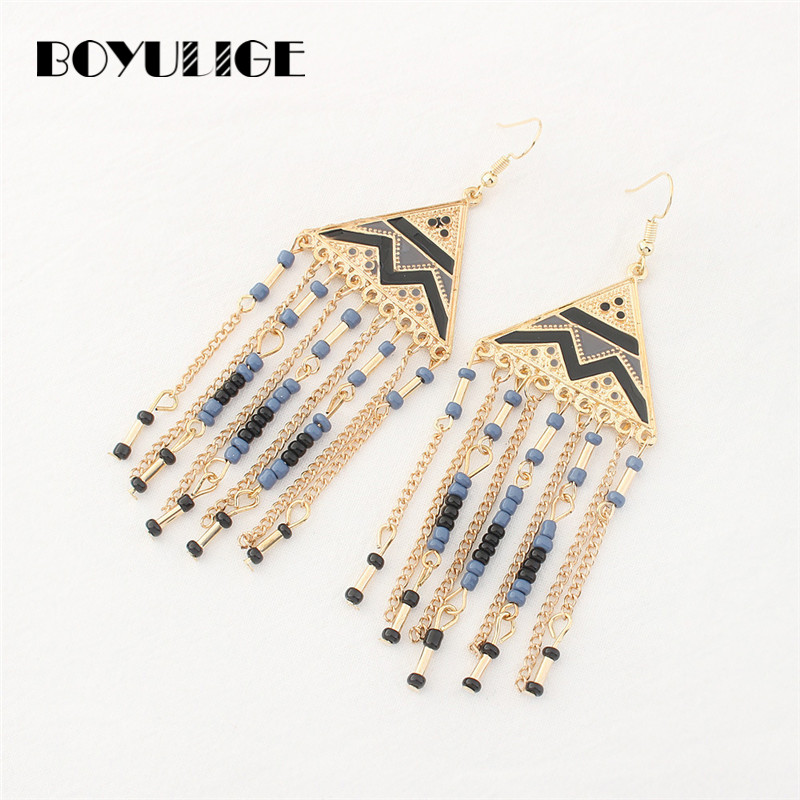 Boyulige Geometrie Driehoek Egyptische Piramide Stijl Kralen Kwastje Etnische Oorbellen Vrouwen Vrouwelijke Dames Vintage Boho Sieraden