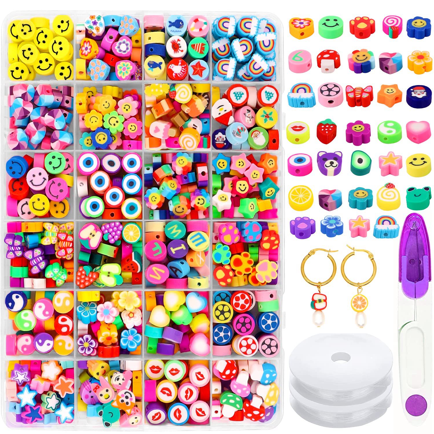 Juego de cuentas de arcilla polimérica, Kit de cuentas de perlas de imitación con letras, caja de de cuentas de cerámica blanda simple para manualidades, suministros para hacer joyería