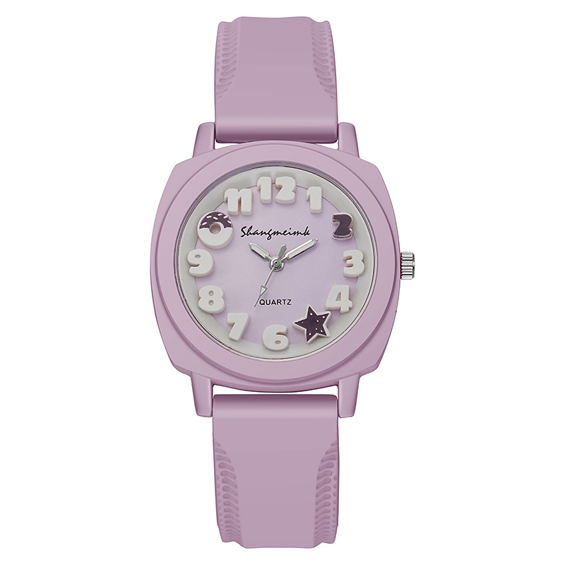 Reloj de mujer con esfera árabe 3D de , relojes cuadrados con banda de silicona de Color caramelo: Morado