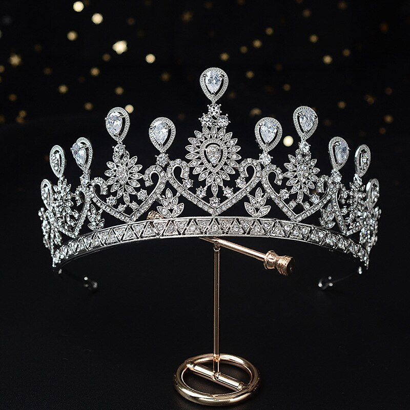 Cristal de luxo pavão nupcial tiaras cz coroas strass pageant diadema barroco coroa noiva headbands casamento acessórios para o cabelo: Silver