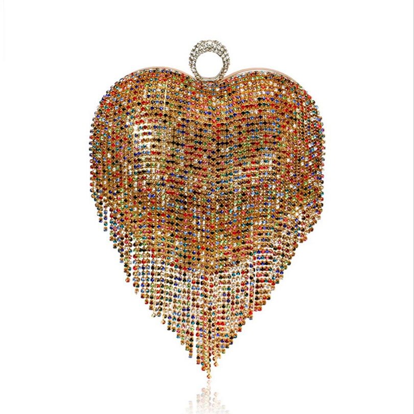 LIXUN Evening Bag - Minaudiere Shape - Diamond Tassel Ring Clutch - Chain Shoulder Party Handbag: Colorful