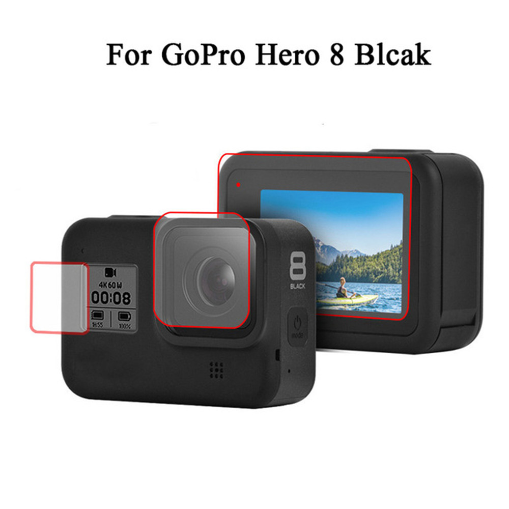 Protective Silicone Case for GoPro Hero 8 Black Tempered Glass Screen Protector Film Lens Cap Cover for Go Pro 8 Accessory