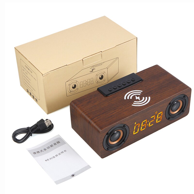 Home theater wooden TV sound bar computer bluetooth speaker subwoofer Fm radio Wireless charging Alarm clock caixa de som
