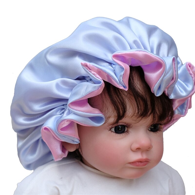 Bonnet de nuit en Satin soyeux pour bébé, Double couche réglable, Turban de nuit pour fille, couleur unie, mignon, à la ,: B-1