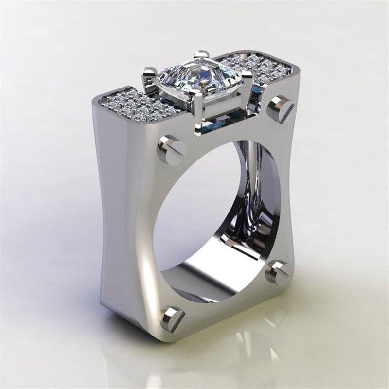 Fdlk klassisk princess cut rhinestone smykker kvinder engagement brude ring jubilæum: 6 / Sølv