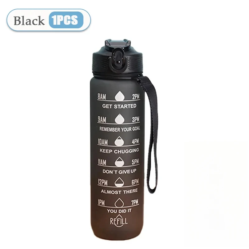 1000 ML Water Bottle Motivational Sport Water Bottle Leakproof Drinking Bottles Outdoor Travel Gym Fitness Jugs For Kitchen: black