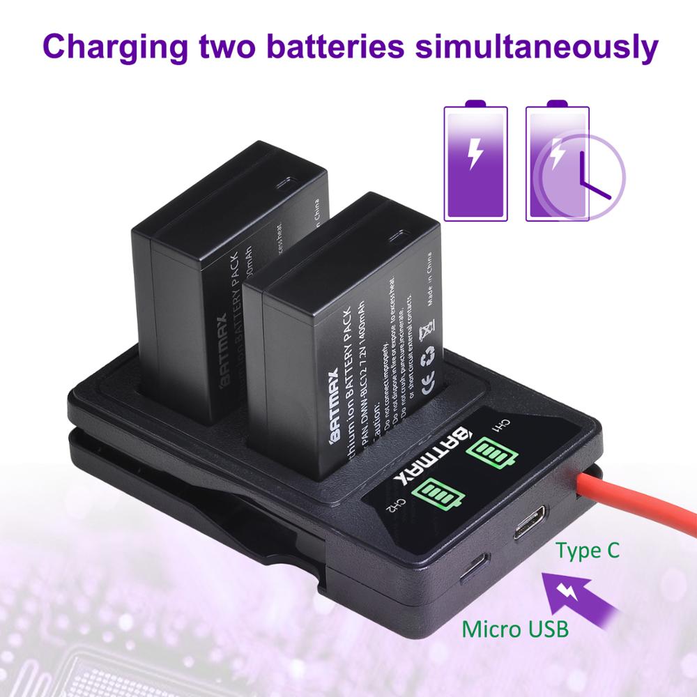 Batmax DMW-BLC12 BLC12E Batterij + Led Dual Charger Met Type C Poort Voor Panasonic FZ1000, FZ200, FZ300, G5, G6, G7, GH2, DMC-GX8