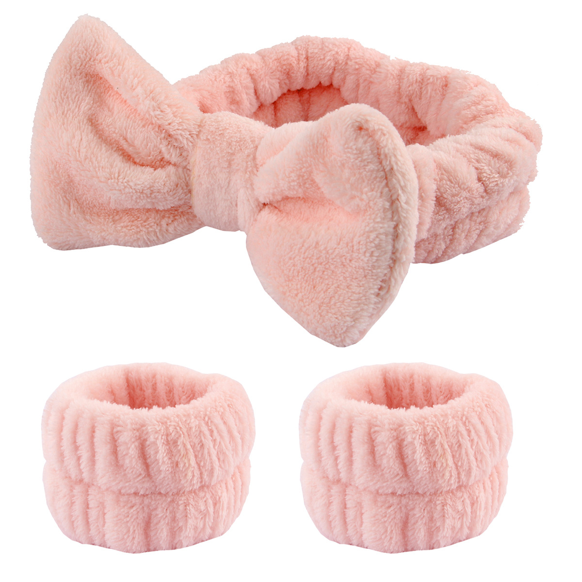 Diadema de Spa para lavarse la cara, toalla de maquillaje de microfibra, bandas para el cabello, banda absorbente para el sudor, 3 uds.: Rosa