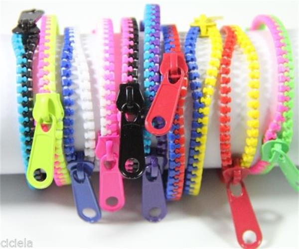 Gratis ePacket 100 stks/partij Mix vele kleuren Unisex Acryl Rock Punk Zipper Zip Shaped Enkelband Bangle Armband Gemengde kleuren