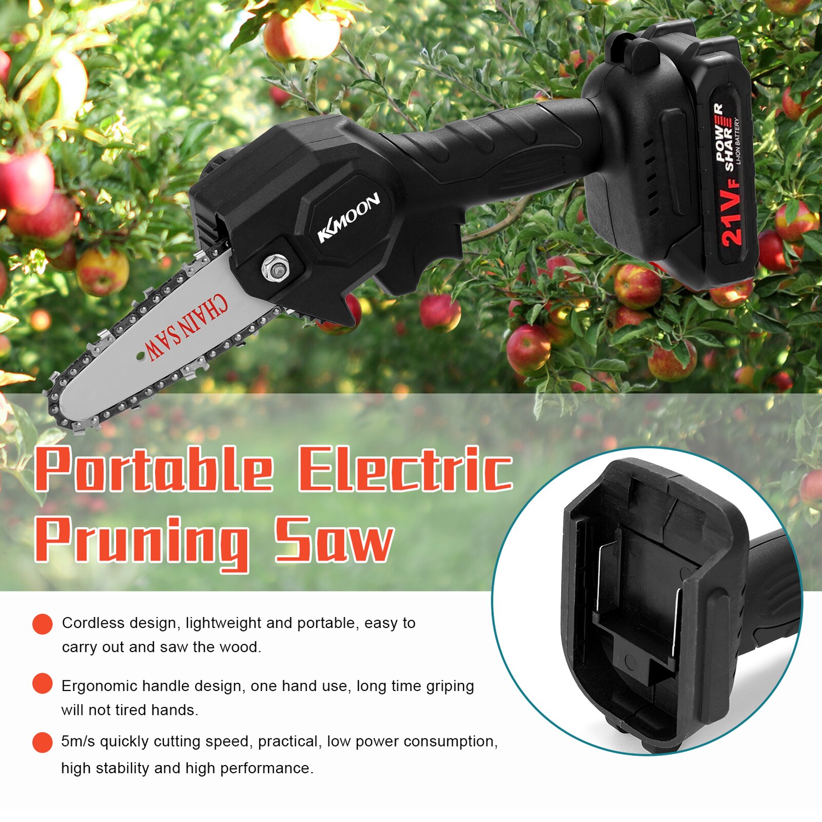 KKmoon Portable Electric Pruning Saw Small Wood Spliting Chainsaw One-handed Woodworking Tool for Garden Orchard