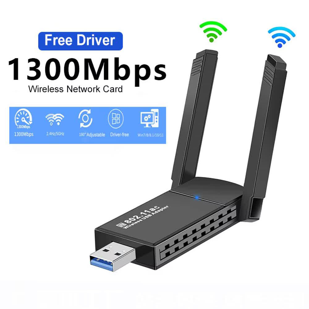 Adaptador WiFi USB de 1300Mbps Dongle 2 en 1 de doble banda 2,4G y 5GHz WiFi 5 receptor inalámbrico de red DRIVER GRATIS: Default Title