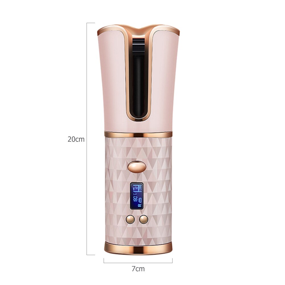 USB Rechargeable LED Display Curling Styler Cordless Auto Rotating Hair Curler Dryer Curly Salon DIY Hair Styling Tool: Gold