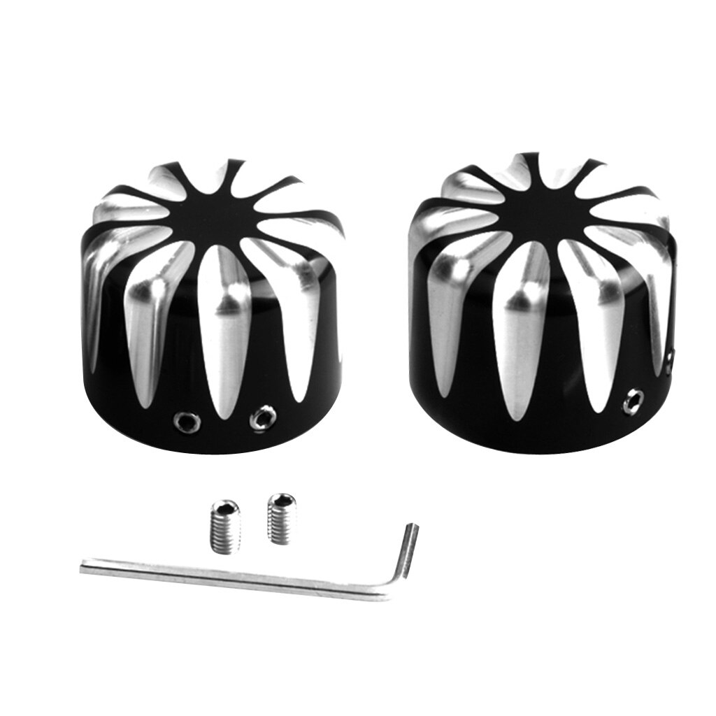 2 Pieces Black Motorbike Front Wheel Axle Nut Covers With Bolts Fit Touring Softail