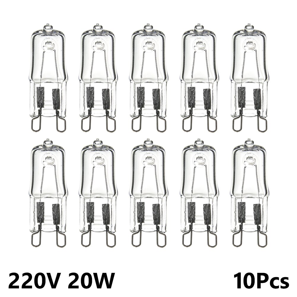 10 stk  g9 halogenpære lampe til vegglamper klart glass hver innendørsbelysning 20w/25w/40w/60w 220v 2900k varmt hvitt halogenlys: 20w