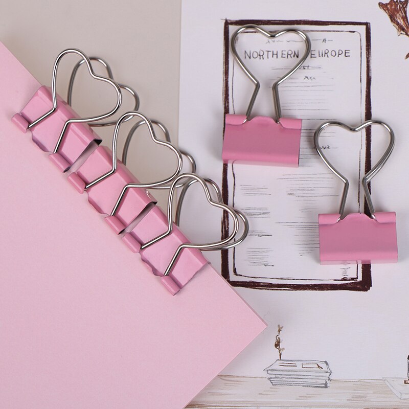 5 stk / lot pink farve metal bindemiddel klip noter brev hjerte form papirclips kontorartikler 3.5*2.5cm