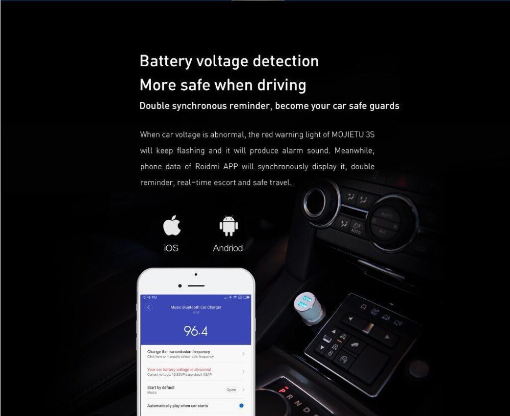 Xiaomi ROIDMI 3S MOJIETU Bluetooth 5V 3.4A Autolader Muziek MP3 Speler FM Xiaomi APP + Magnetische Auto houder voor smart telefoon