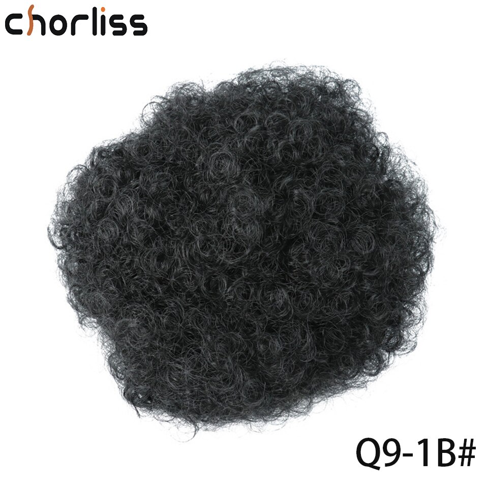 Chorliss – Chignon synthétique, postiche queue de cheval frisée courte marron bouffante à cordon de serrage, Chignon bouclé court: Q9 8inch 1B