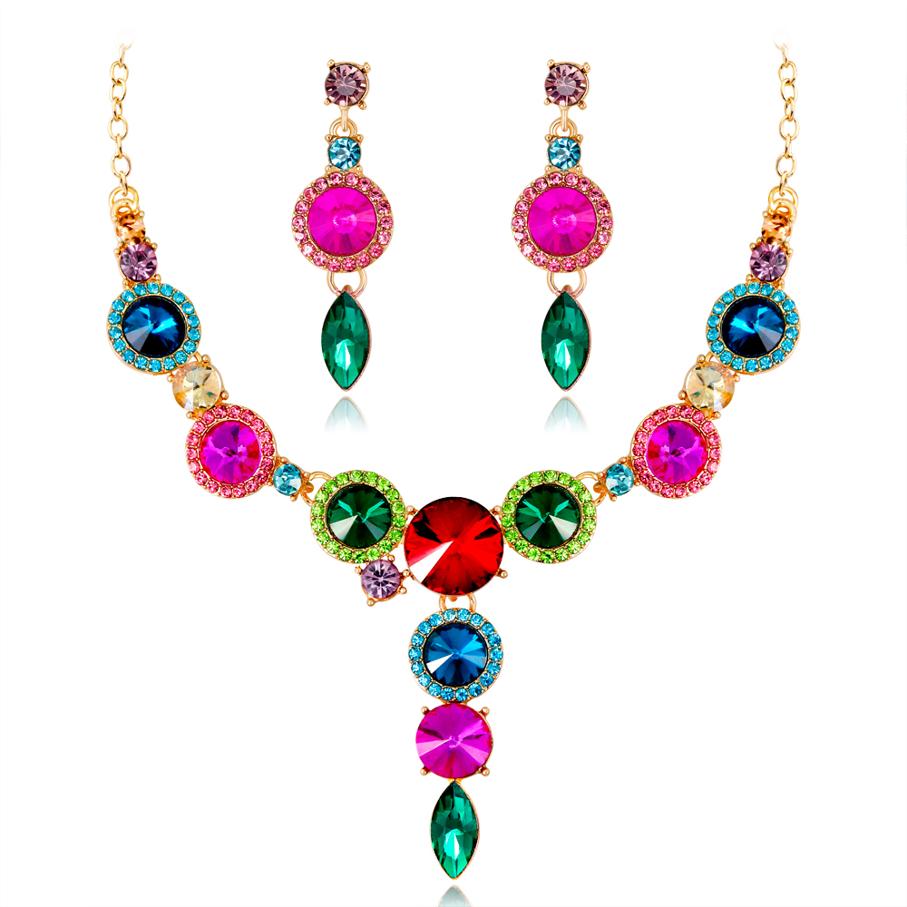 FARLENA Multicolor Ronde Crystal Ketting Oorbellen voor Vrouwen Bruiloft Accessoire Mode Strass Bruids Sieraden sets