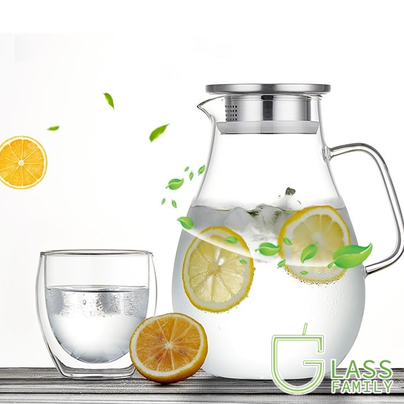 Borosilicate Glass Pitcher with Lid and Spout Thickened Glass Kettle Cold and Water Carafe Teapot Set Beverage Dispenser