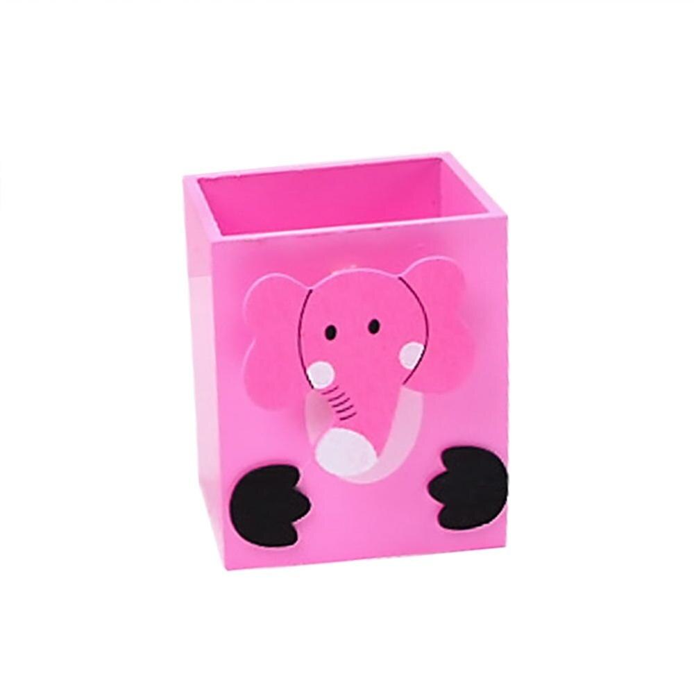 Wooden Pencil Holder Cartoon Pen Organizer Container Desktop Cute Stationery Desk Decoration For School Office Kids Children: Pink-Elephant