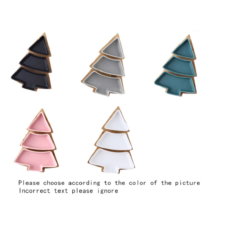 Christmas Tree Snack Plate Ceramic Dessert Special Dishes Tableware Fruit Plates 3 Grids With Wooden Pallet Candy Dish