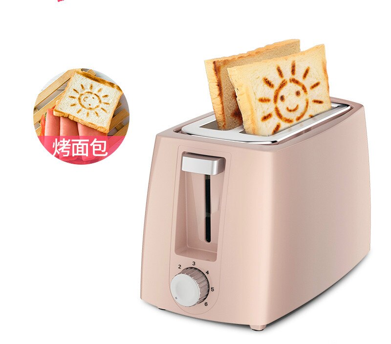 220V HT-8108 Pink Toasters automaticlly bread maker 2 slices smile pattern 6 gears 28x18x22cm: pink