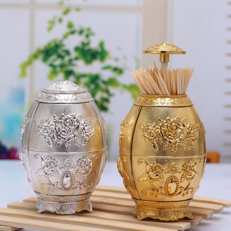 Distributeur automatique de cure-dents en alliage de Zinc, forme d'oeuf classique, support pour cure-dents, artisanat en métal, conteneur de caisses