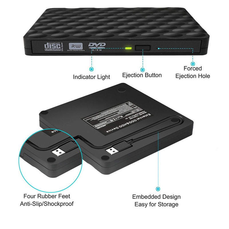 Yiyayo usb 3.0 externe dvd-drive cd-romspeler dvd-rw-brander schrijver optische drive voor hp laptop computer pc macbook windows 10