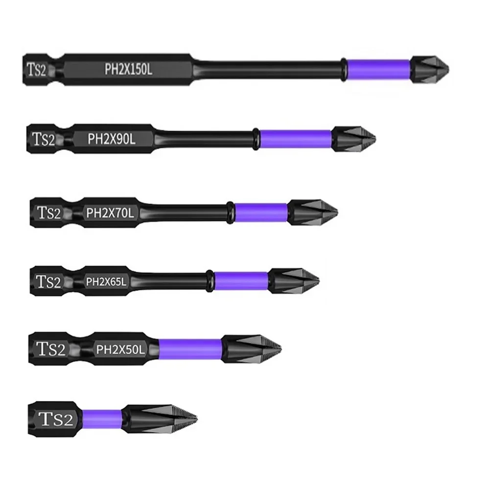 1pc ph2 magnetiske skrutrekkere med batchhode og krysshardhet, slagbor, 25/50/65/70/90/150mm sklisikre skrutrekkerbits