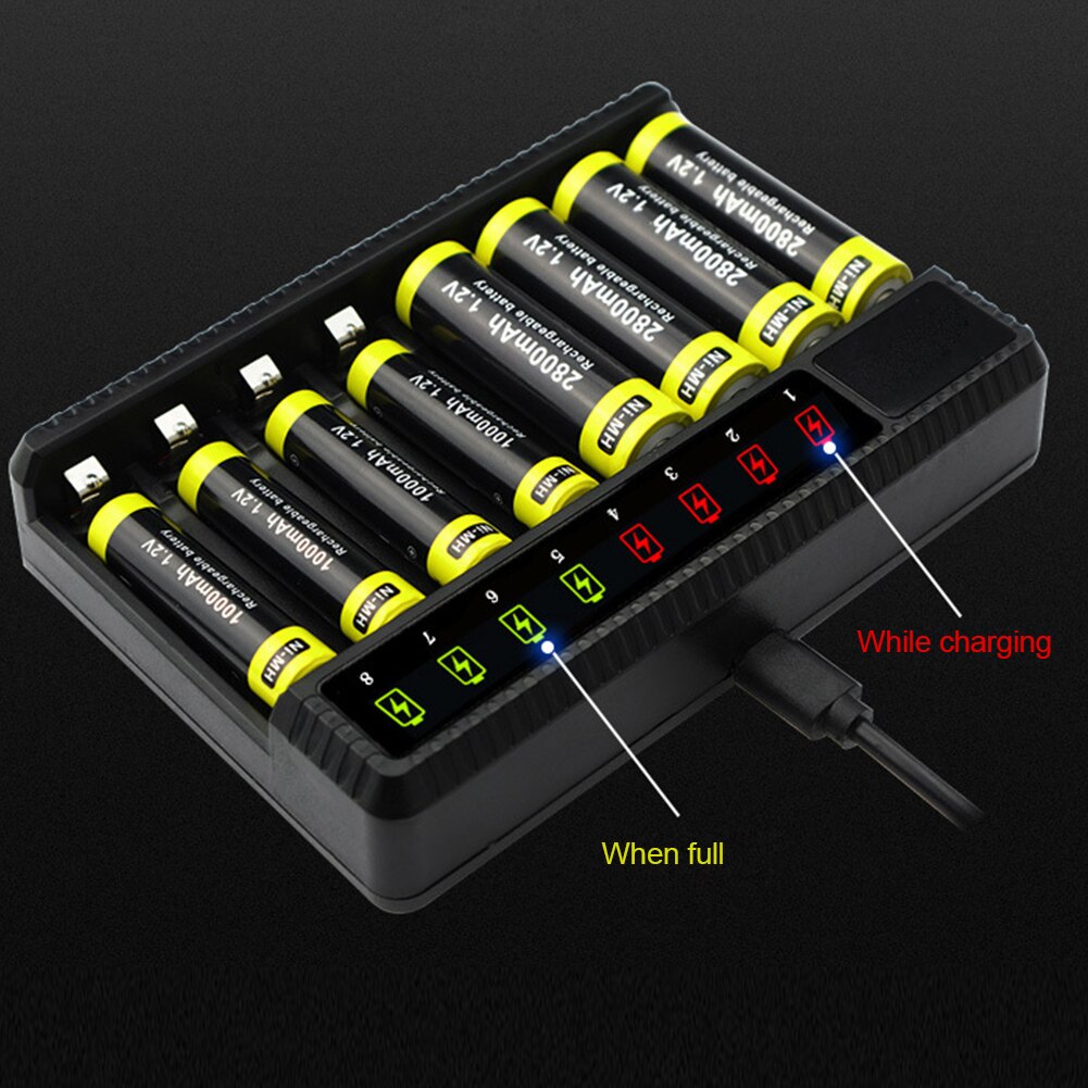 Universal 8 Slots USB Smart Battery Charger LED Display for 1.5V AA/AAA NiMH Rechargeable Intelligent Lithium Battery Charger