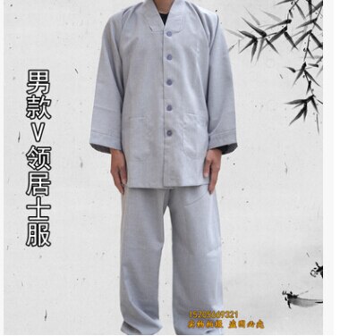 Shaolin Temple costume Zen Buddhist Robe Lay Monk Meditation Gown Kung fu Training Uniform Monk clothes Suit