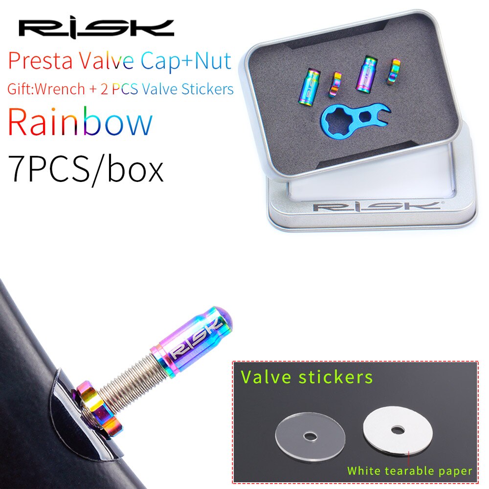 Risico FV55 AV55 Weg Mountainbike Fiets Titanium Presta Schrader Valve Cap Nut Wrench Stofkap: Presta Valve Set RBW