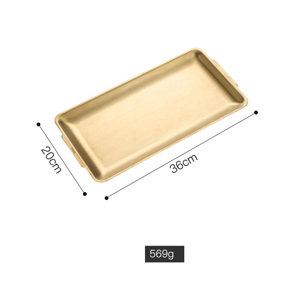 Tykk rustfritt stål serveringsfat restaurant fisk grillspyd sjømatte sushi tallerken rektangulær stor flat oppbevaringsbrett: Gylden -36cm