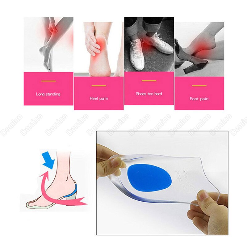 Almohadillas de silicona para el talón para hombre y mujer, zapatos con copa para insertar el talón, alivia el dolor, aumenta la altura, plantilla de Medio Gel