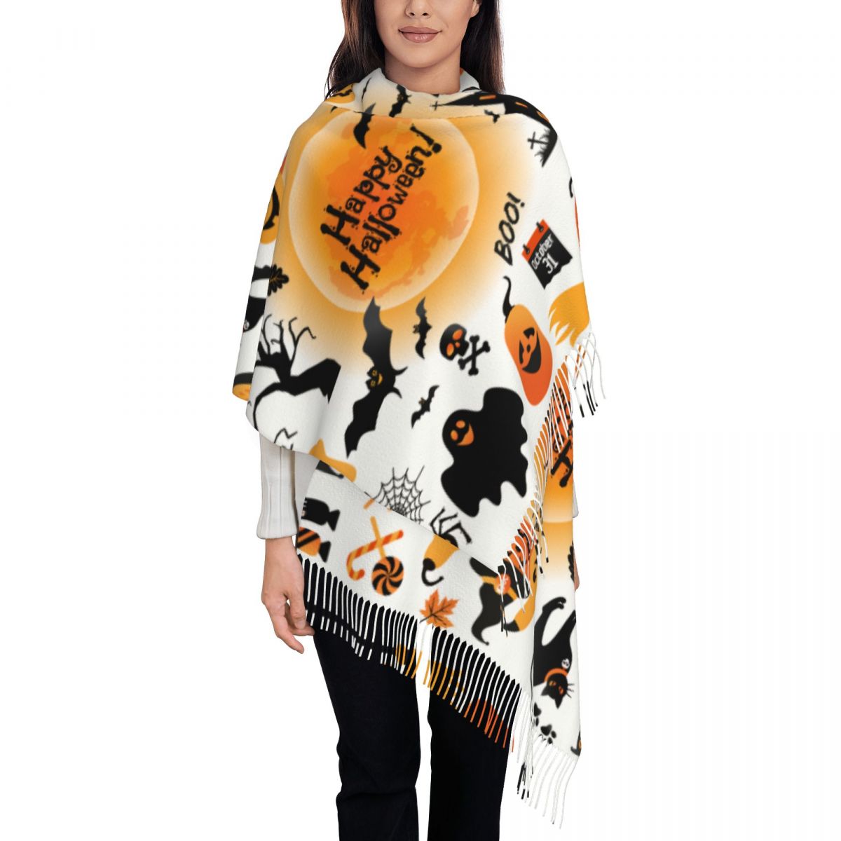 Bufanda celestial con estampado personalizado de cigarra esotérica y polilla, bufandas cálidas para hombres y mujeres, chales góticos con de sol y luna: Oro